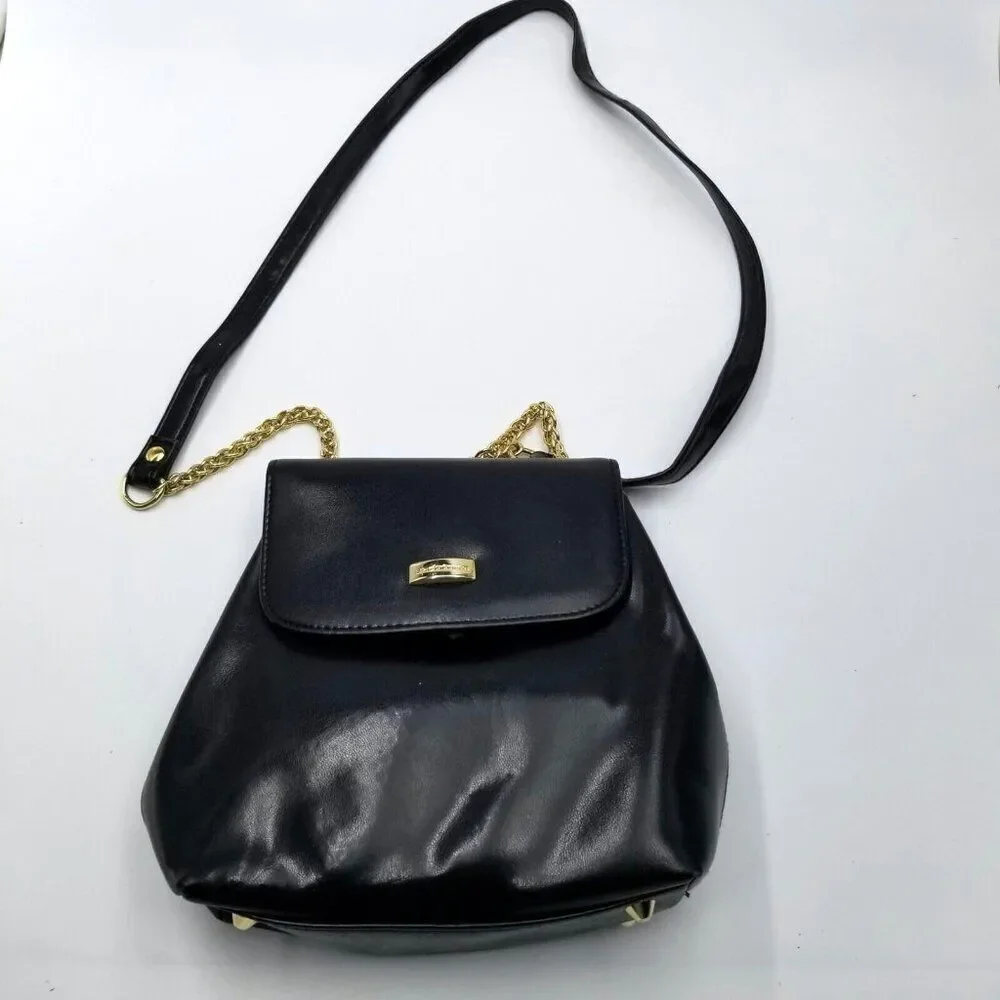 Vintage 90s Liz Claiborne Shoulder Bag Black Handbag Gold Chain
